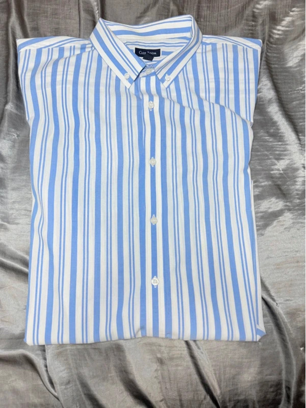 Men's Club Room Light Blue White Striped Short-Sleeve Button-Down Shirt 2XL